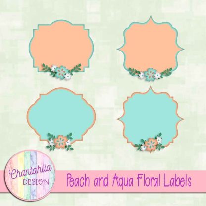 Free peach and aqua floral labels