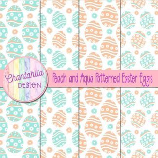 Free peach and aqua patterned easter eggs digital papers
