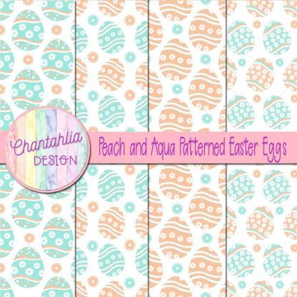 Free peach and aqua patterned easter eggs digital papers