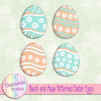 Free peach and aqua patterned easter eggs elements