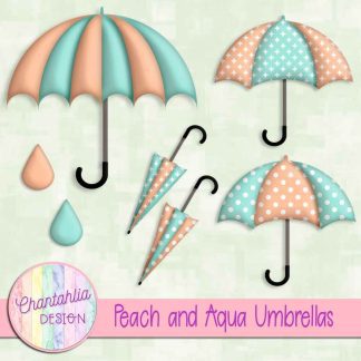 Free peach and aqua umbrellas design elements