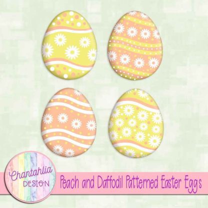 Free peach and daffodil patterned easter eggs elements