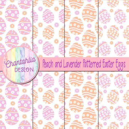 Free peach and lavender patterned easter eggs digital papers
