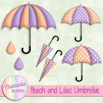 Free peach and lilac umbrellas design elements