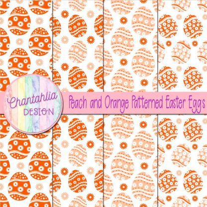 Free peach and orange patterned easter eggs digital papers