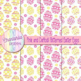 Free pink and daffodil patterned easter eggs digital papers