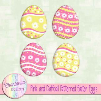 Free pink and daffodil patterned easter eggs elements