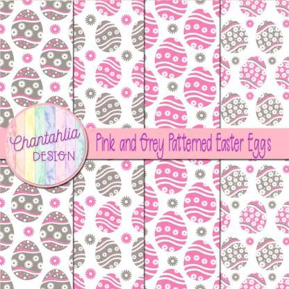 Free pink and grey patterned easter eggs digital papers