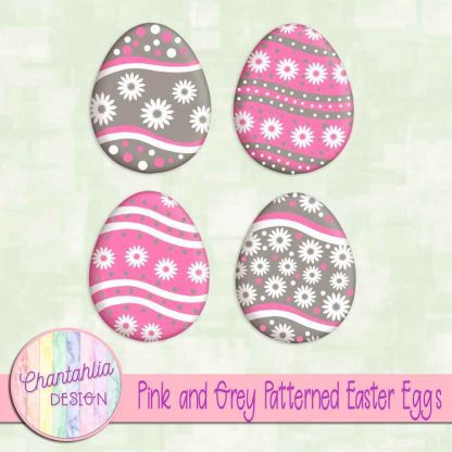 Free pink and grey patterned easter eggs elements