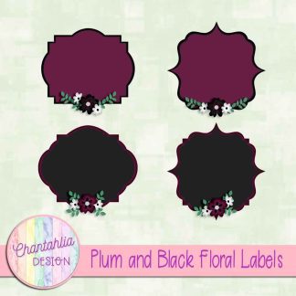 Free plum and black floral labels