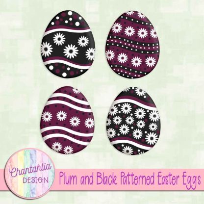 Free plum and black patterned easter eggs elements