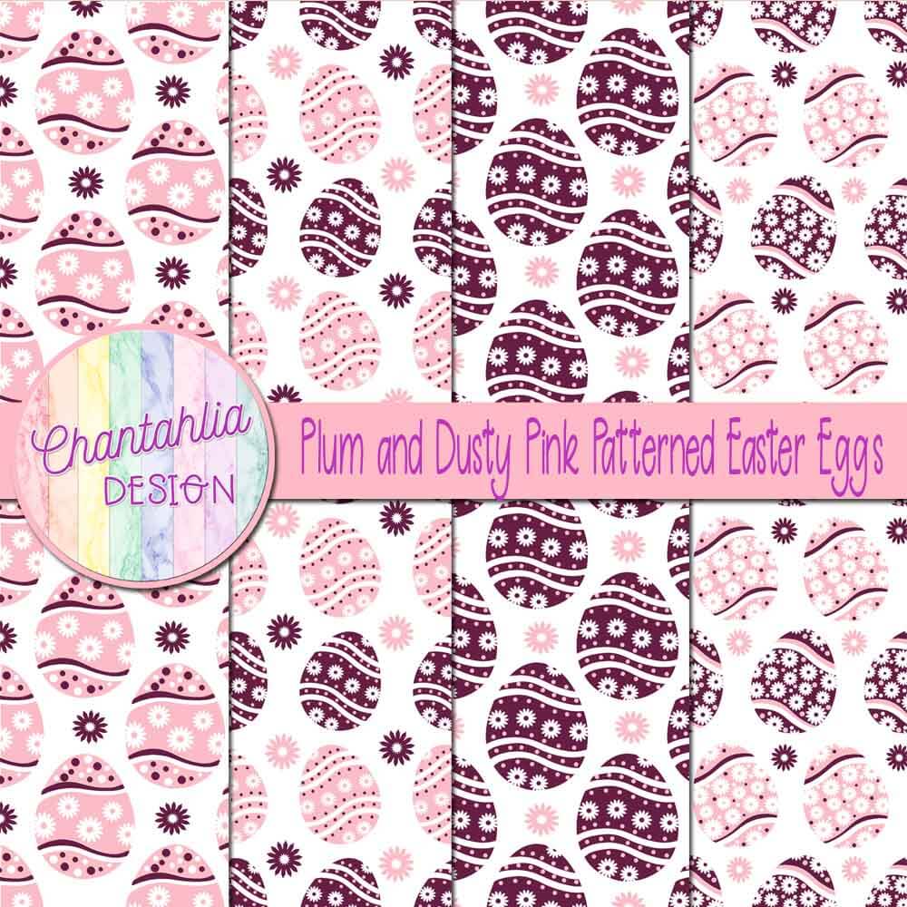 Free plum and dusty pink patterned easter eggs digital papers