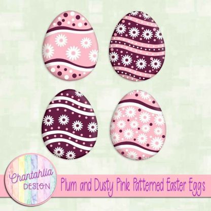 Free plum and dusty pink patterned easter eggs elements