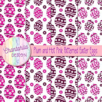 Free plum and hot pink patterned easter eggs digital papers