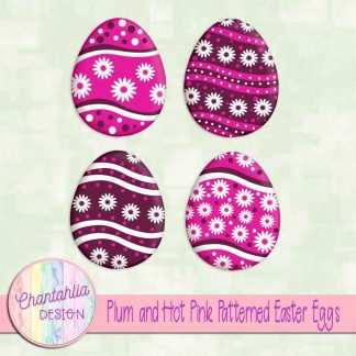 Free plum and hot pink patterned easter eggs elements