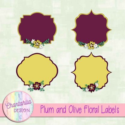 Free plum and olive floral labels