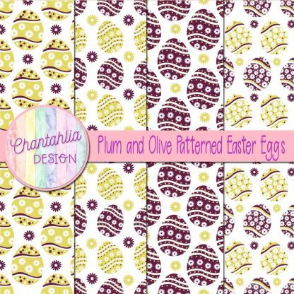 Free plum and olive patterned easter eggs digital papers