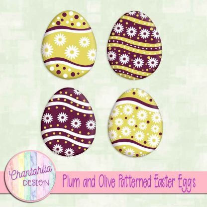 Free plum and olive patterned easter eggs elements