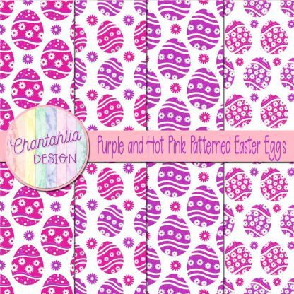 Free purple and hot pink patterned easter eggs digital papers