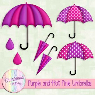 Free purple and hot pink umbrellas design elements