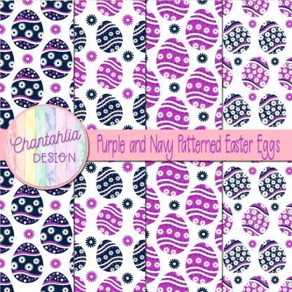 Free purple and navy patterned easter eggs digital papers