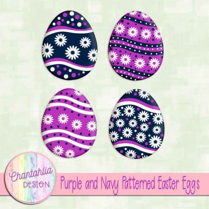 Free purple and navy patterned easter eggs elements
