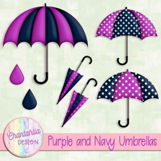 Free purple and navy umbrellas design elements