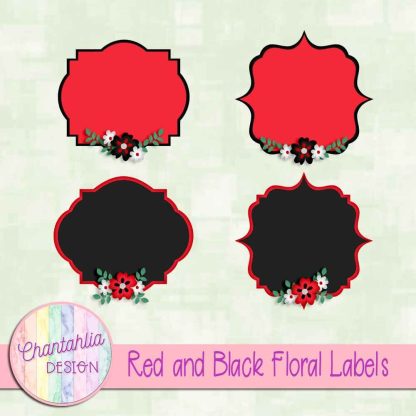 Free red and black floral labels