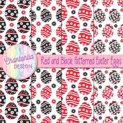 Free red and black patterned easter eggs digital papers
