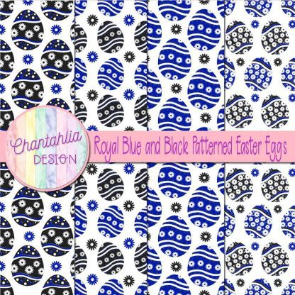 Free royal blue and black patterned easter eggs digital papers