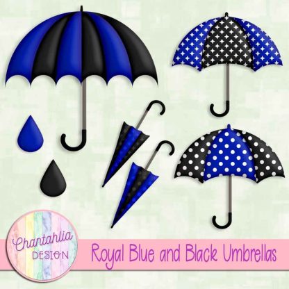 Free royal blue and black umbrellas design elements