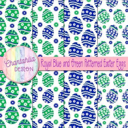 Free royal blue and green patterned easter eggs digital papers