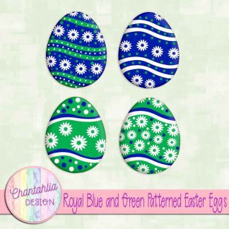Free royal blue and green patterned easter eggs elements