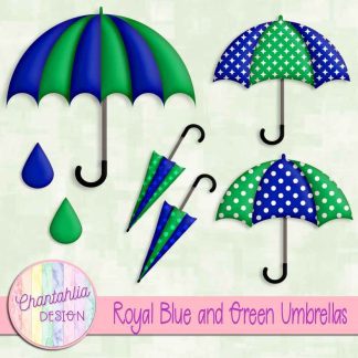 Free royal blue and green umbrellas design elements