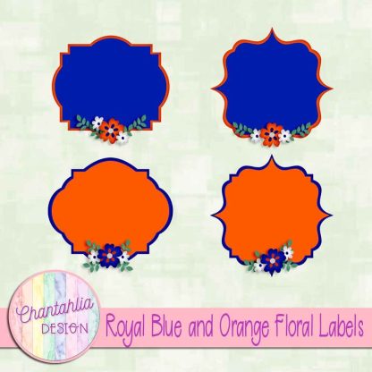 Free royal blue and orange floral labels