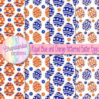 Free royal blue and orange patterned easter eggs digital papers