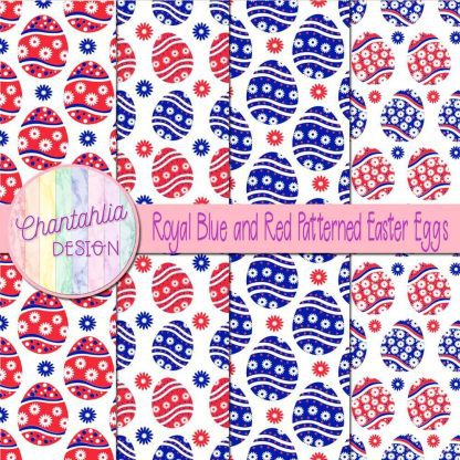 Free royal blue and red patterned easter eggs digital papers