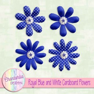 Free royal blue and white cardboard flowers