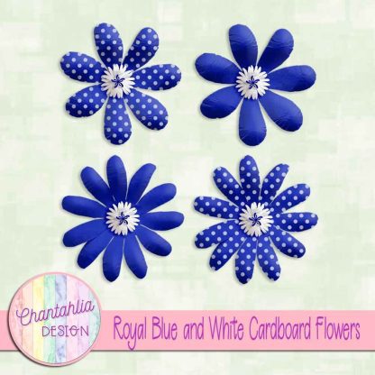Free royal blue and white cardboard flowers