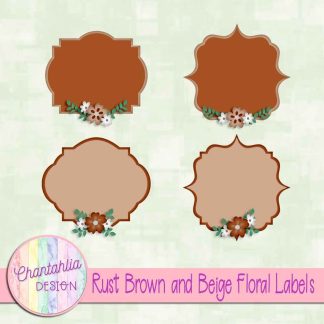 Free rust brown and beige floral labels