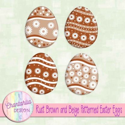 Free rust brown and beige patterned easter eggs elements