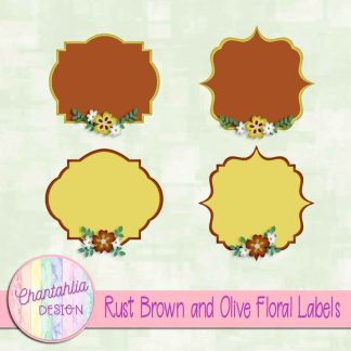 Free rust brown and olive floral labels