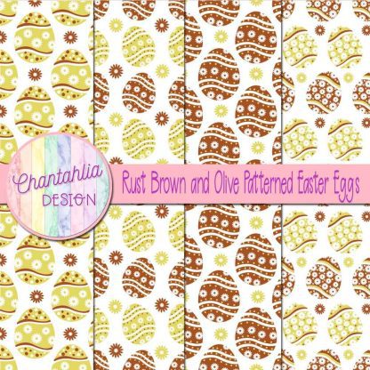 Free rust brown and olive patterned easter eggs digital papers