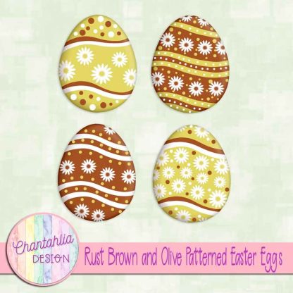 Free rust brown and olive patterned easter eggs elements