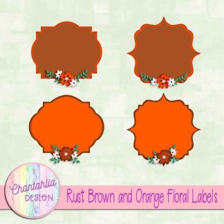 Free rust brown and orange floral labels