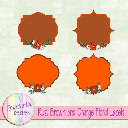 Free rust brown and orange floral labels