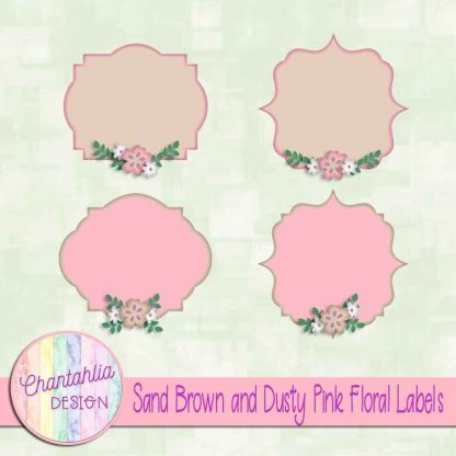 Free sand brown and dusty pink floral labels
