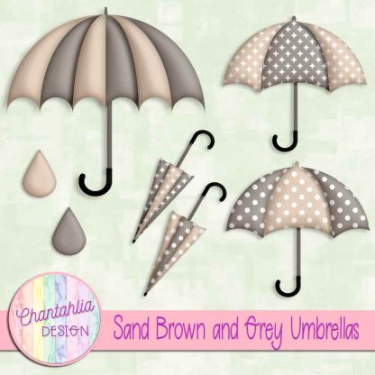Free sand brown and grey umbrellas design elements