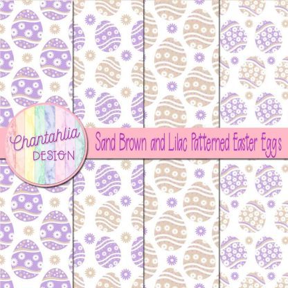 Free sand brown and lilac patterned easter eggs digital papers