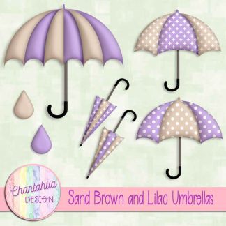 Free sand brown and lilac umbrellas design elements